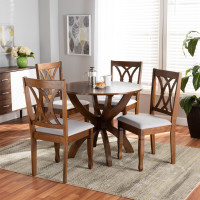 Baxton Studio April-Grey/Walnut-5PC Dining Set April Modern and Contemporary Grey Fabric Upholstered and Walnut Brown Finished Wood 5-Piece Dining Set